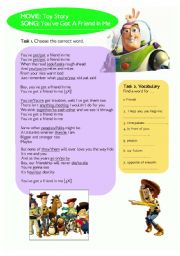 English Worksheet: Lyrics & Exercises: Toy Story - Youve got a friend in me