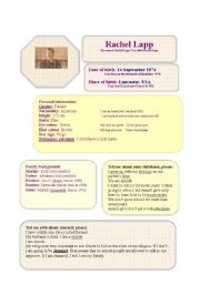 English Worksheet: Personality Card - Rachel Lapp