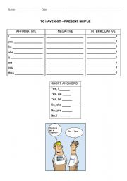 English worksheet: to have got present simple