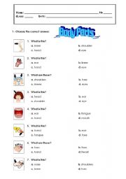 English Worksheet: body parts