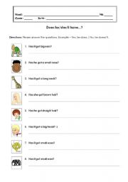 English Worksheet: does he/she/it have?