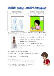 English Worksheet: PRESENT SIMPLE- PRESENT CONTINUOUS