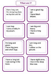 English Worksheet: animal description cards