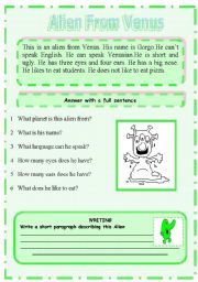 English Worksheet: Reading   :    An alien from Venus