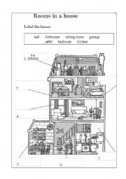 English Worksheet: rooms in a house