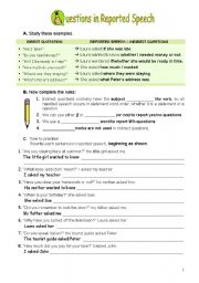 English Worksheet: Questions in Reported Speech