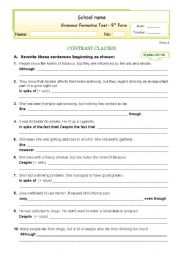 English Worksheet: Formative Test - Contrast Clauses