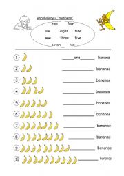 English Worksheet: Numbers - Bananas
