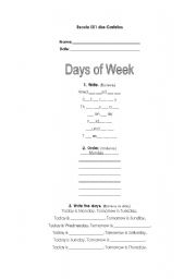 English Worksheet: Days of Week
