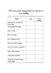 English Worksheet: Healthy Habits Checklist