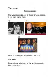 English worksheet: Famous singers