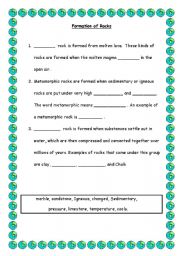 English worksheet: Formation of Rocks Cloze