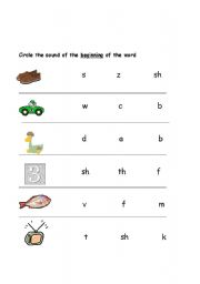 English worksheet: circle the initial