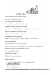 English Worksheet: Discussing the Fable The Lion in Love