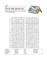 English Worksheet: Days Months Alphabet Soup