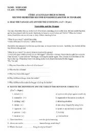 English worksheet: small quiz