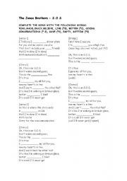English worksheet: COMPLETE THE SONG SOS BY THE JONAS BROTHERS