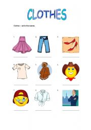 English worksheet: Clothes - write their Names