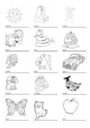 English Worksheet: Color the pictures and write their names