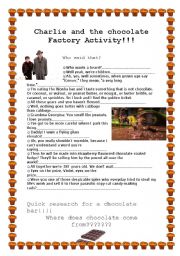 English Worksheet: charlie and the chocolate factory actvity 1