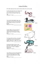 English Worksheet: Animal Rhyming Riddles