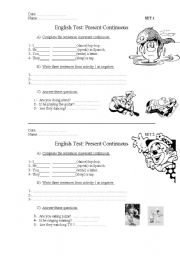 English Worksheet: short test present continuous set 1 set 2