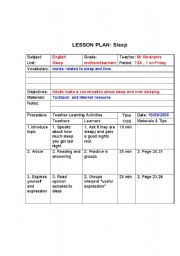 English Worksheet: Sleep