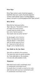 English Worksheet: Tounge Twsters