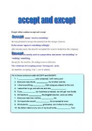 English Worksheet: ACCEPT AND EXCEPT
