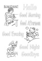 English Worksheet: Greetings - Colouring