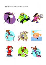 English worksheet: Sports - identify them Part1