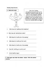 Mr Healthy Reading comprehension