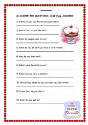 English Worksheet: food,general questions, prepositions, some/any