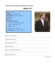English Worksheet: Personal data - Brad Pitt