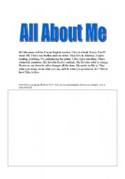English Worksheet: Writing All About Me