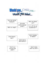 English Worksheet: Would you, Could you, Would you mind...