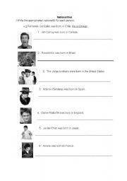 English worksheet: Nationalities with famous people