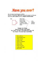 English worksheet: Have you ever?