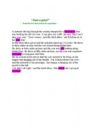 English worksheet: JUST A JOKE _Bringing humor in the class!_