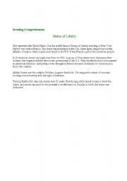 English worksheet: Reading Comprehension _  Statue of Liberty 