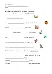 English Worksheet: Present Continuous worksheet