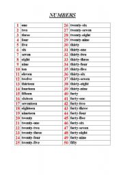 English Worksheet: NUMBERS 1-100