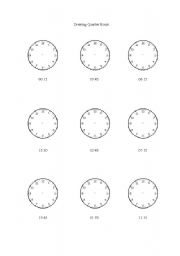 English Worksheet: Drawing time on quarter hours