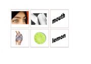 English worksheet: Memory game(fruits and parts of the body)