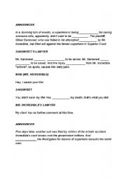 English Worksheet: The incredibles script (a scene)
