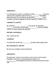 English worksheet: The incredibles script (a scene)