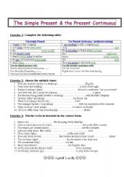 English Worksheet: the Simple Present Vs the Present continuous
