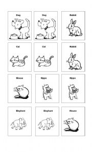English worksheet: memory game animals
