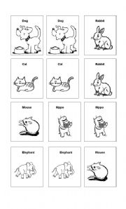 English Worksheet: memory game animals