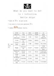 English Worksheet: to + infinitive Battle Ships